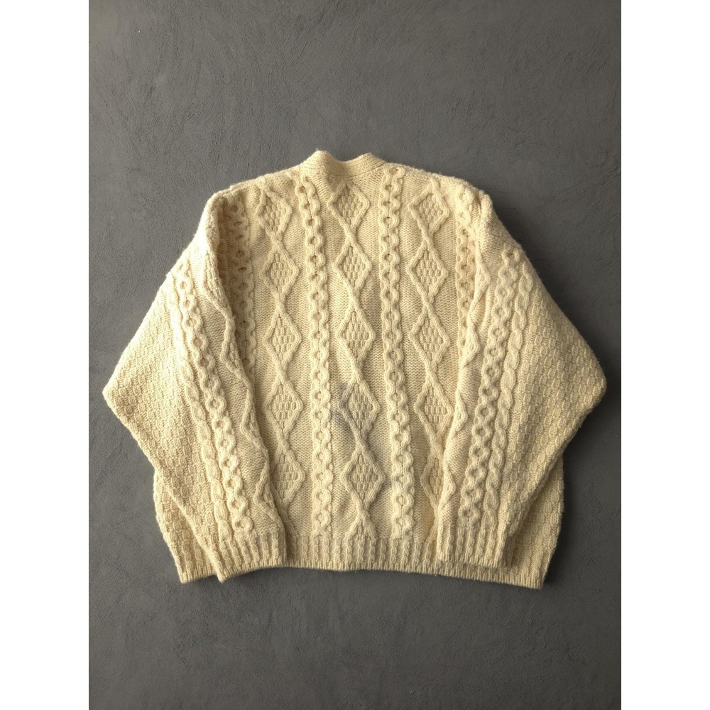 Vintage 1990s L.L. Bean Cable Knit Wool Heavyweight Cardigan Sweater XL Ireland - Picture 6 of 10